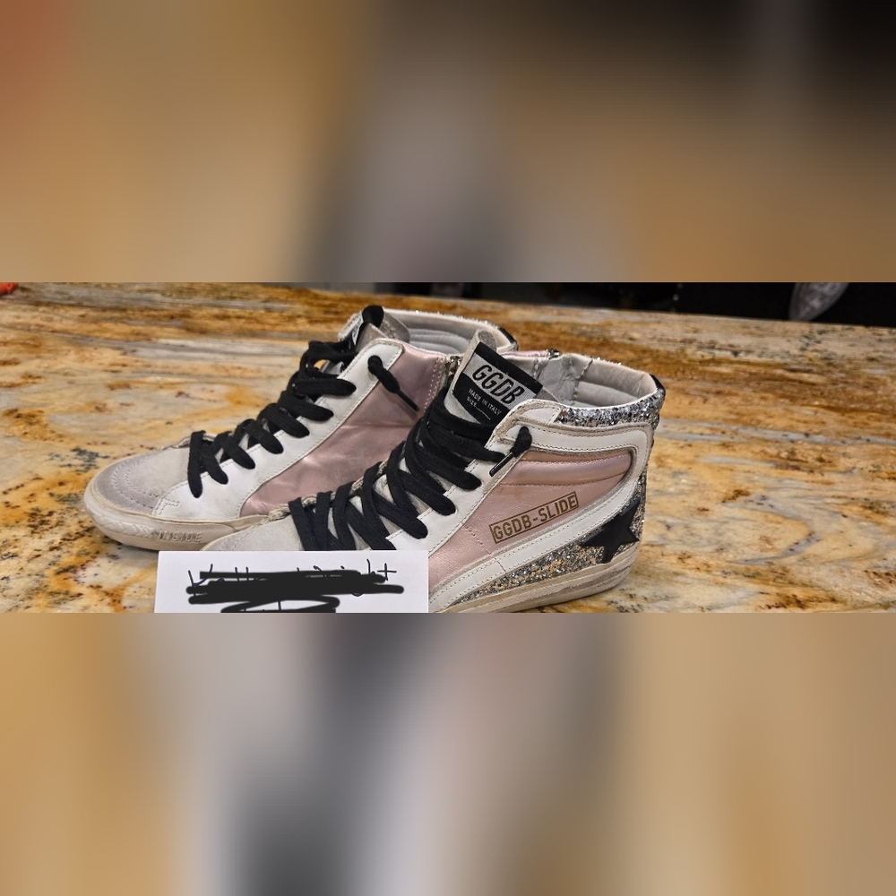 Golden Goose Pink and Silver High-Top Sneakers